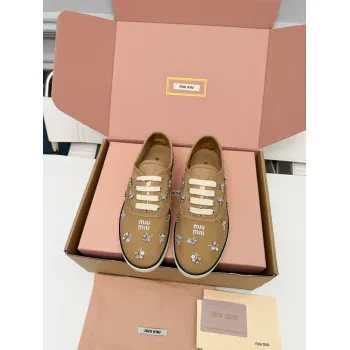 Miu Miu Womens Rhinestone Embroidered Canvas Sneakers #A66082