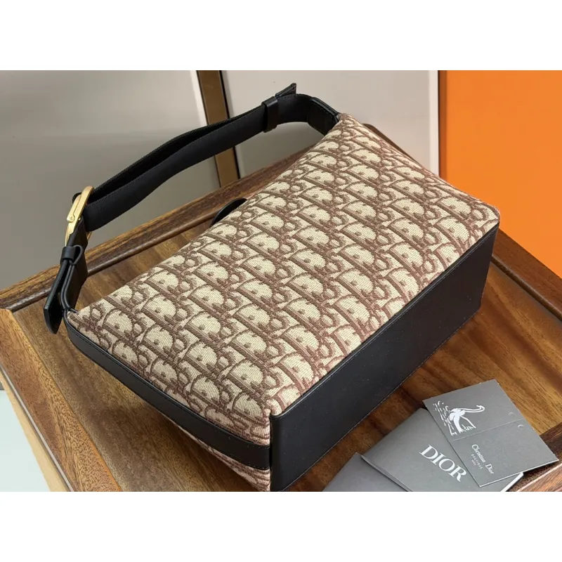 Dior Jett Vintage Oblique Jacquard Shoulder Bag Gold CD Buckle Mini Underarm Handbag #A65968