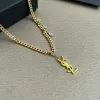 Saint Laurent Cassandre Logo Double Layer Pendant Necklace Gold Silver Designer Women Jewelry #A65951