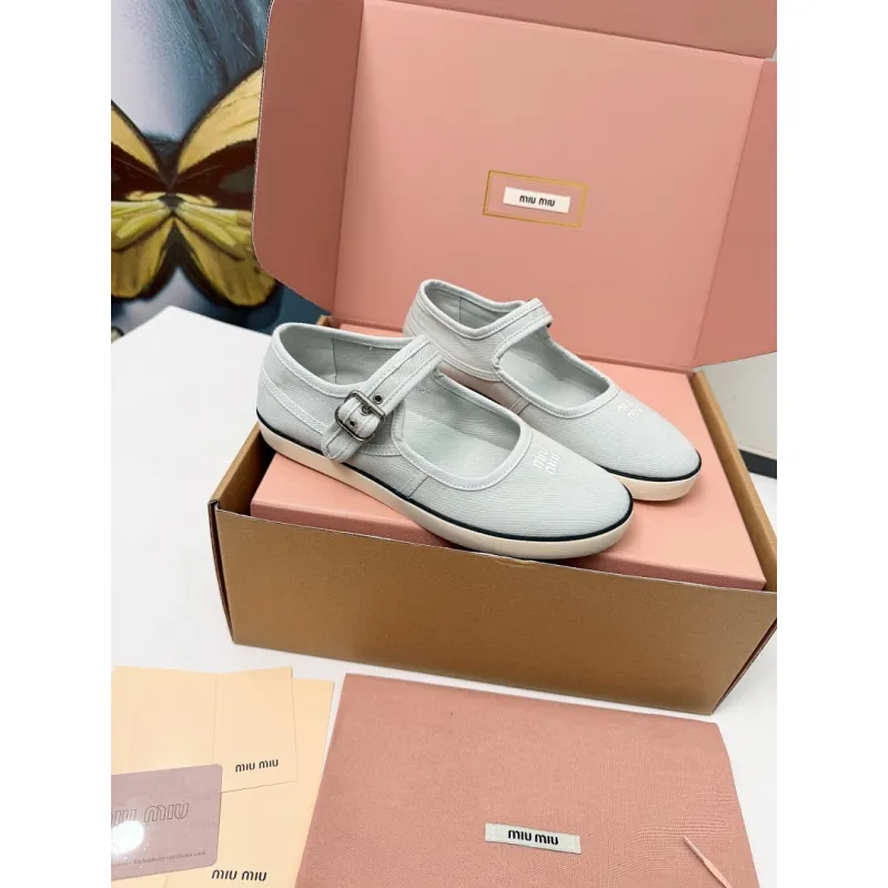 Miu Miu Womens Retro Calfskin Leather Ballet Flats #A66072