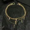 Saint Laurent Cassandre Multi Layer Logo Charm Gold Choker Necklace for Women #A65948
