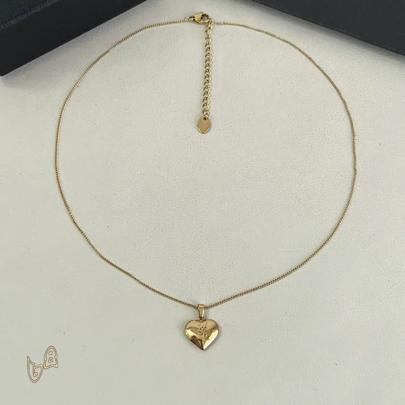 Saint Laurent Solid Heart Pendant Gold Thin Chain Choker Necklace Women Designer Jewelry #A65952 Saint Laurent Solid Heart Pendant Gold Thin Chain Choker Necklace Women Designer Jewelry #A65952