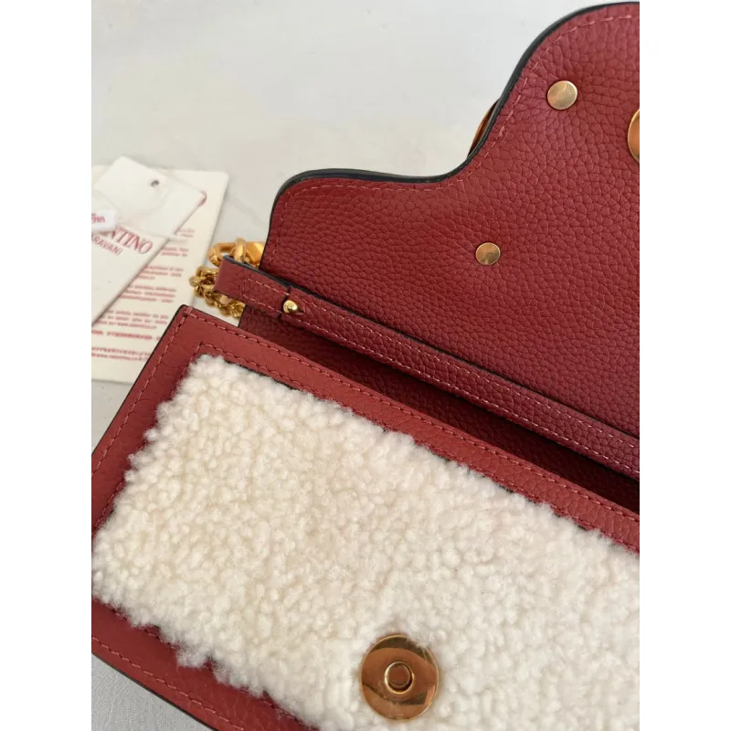 valentino MINI LOC Shearling & Leather Crossbody Bag 20×11×5cm #A65017