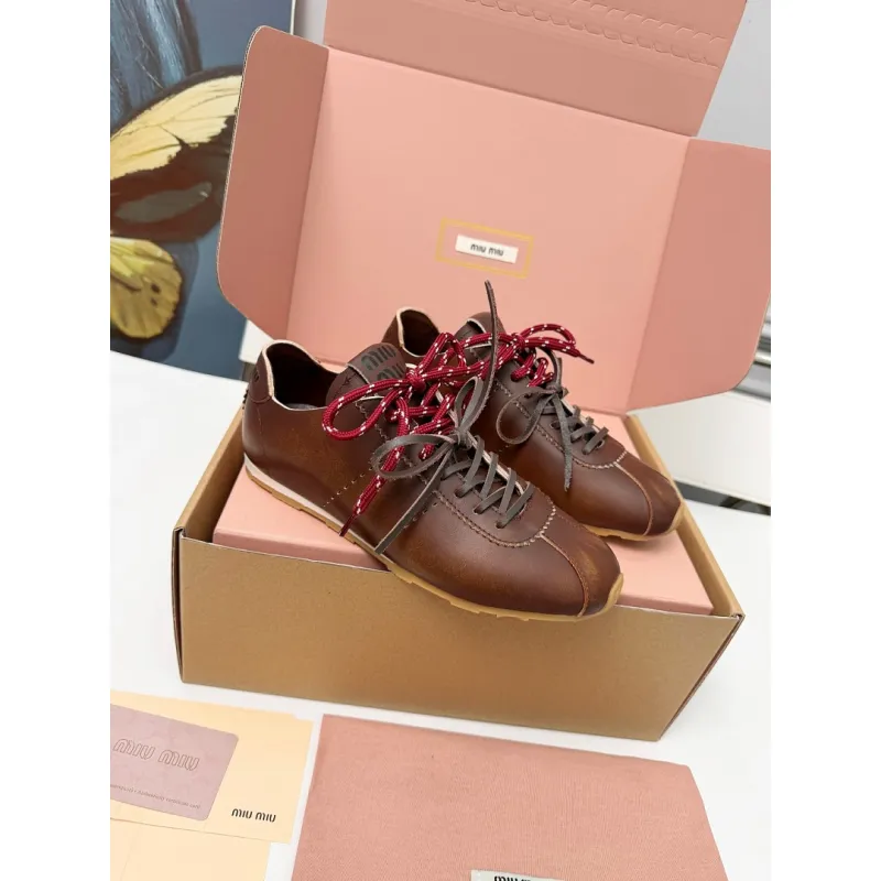 Miu Miu Womens Retro Calfskin Leather Ballet Flats #A66071 Miu Miu Womens Retro Calfskin Leather Ballet Flats #A66071