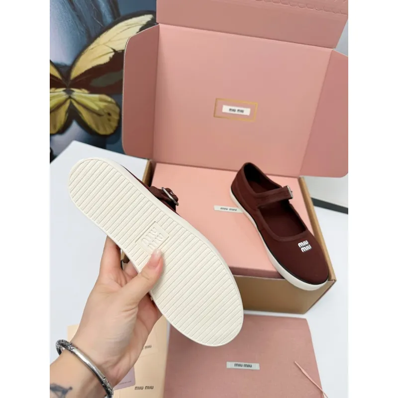 Miu Miu Womens Retro Calfskin Leather Ballet Flats #A66074