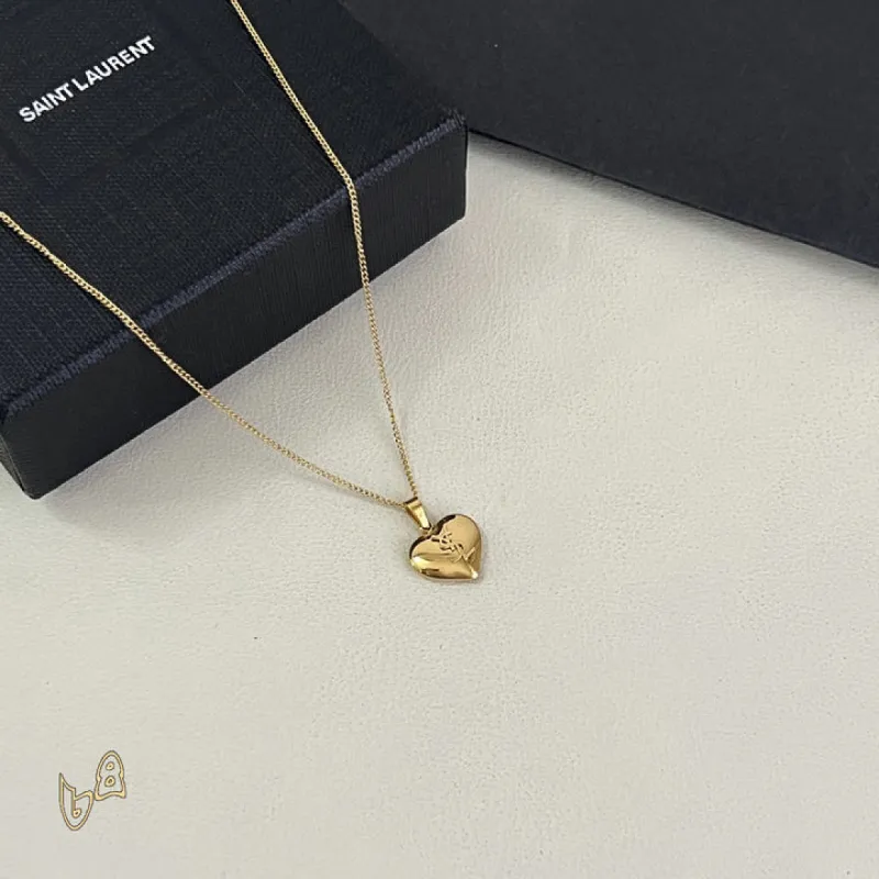 Saint Laurent Solid Heart Pendant Gold Thin Chain Choker Necklace Women Designer Jewelry #A65952 Saint Laurent Solid Heart Pendant Gold Thin Chain Choker Necklace Women Designer Jewelry #A65952