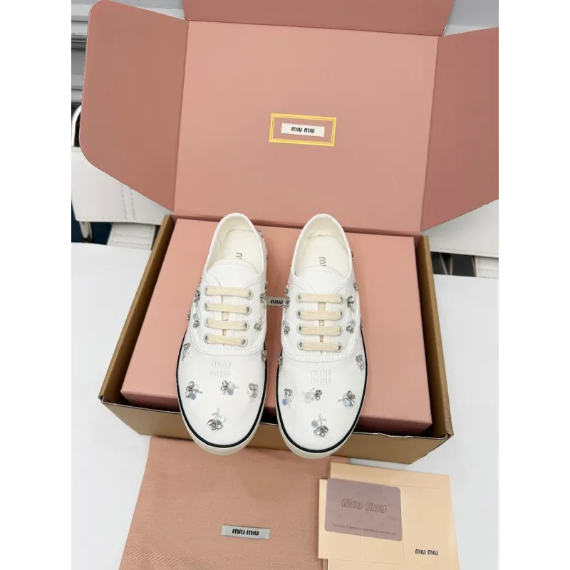 Miu Miu Womens Retro Calfskin Leather Ballet Flats #A66080