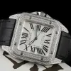 Cartier Santos Diamond Automatic Black Leather Watch 41mm #A65833