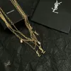 Saint Laurent Cassandre Multi Layer Logo Charm Gold Choker Necklace for Women #A65948 Saint Laurent Cassandre Multi Layer Logo Charm Gold Choker Necklace for Women #A65948