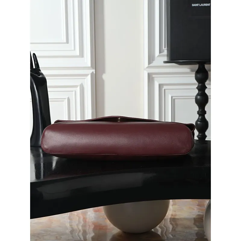 YSL 841702 LE Envelope Burgundy Lambskin Chain Shoulder Crossbody Evening Clutch Handbag #A65994