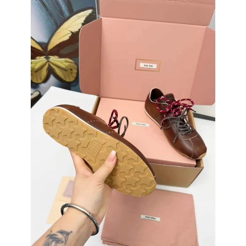 Miu Miu Womens Retro Calfskin Leather Ballet Flats #A66071 Miu Miu Womens Retro Calfskin Leather Ballet Flats #A66071