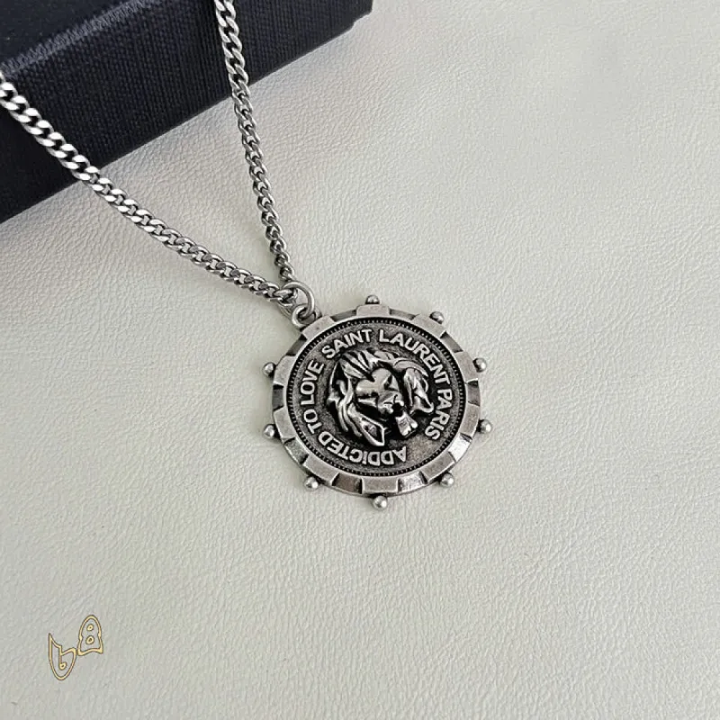 Saint Laurent Vintage Coin Pendant Necklace Anchor & Portrait Medallion Gold Silver Designer Jewelry #A65950 Saint Laurent Vintage Coin Pendant Necklace Anchor & Portrait Medallion Gold Silver Designer Jewelry #A65950