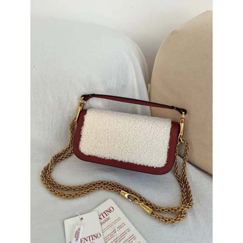 valentino MINI LOC Shearling & Leather Crossbody Bag 20×11×5cm #A65017