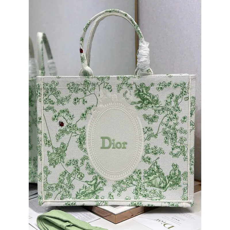 Dior Toile de Jouy Garden Embroidery Canvas Book Tote Bag #A65913
