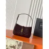 YSL Cléo 5 à 7 Glossy Croc Embossed Leather Underarm Bag Gold Logo Handbag #A65969