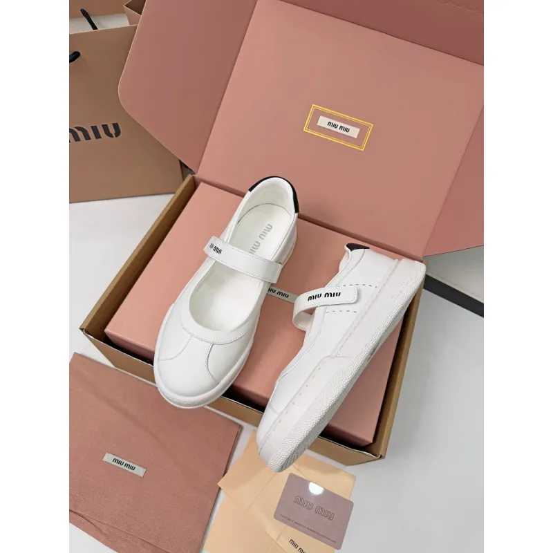 Miu Miu Womens Soft Leather Mary Jane Sneakers #A66068 Miu Miu Womens Soft Leather Mary Jane Sneakers #A66068