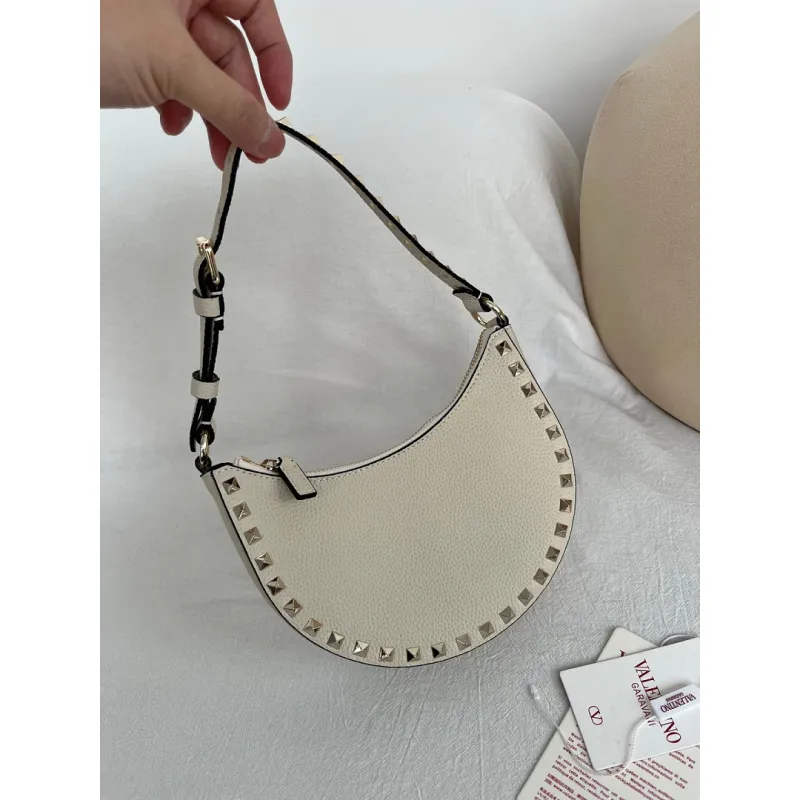 valentino Rockstud Grainy Leather Mini Hobo Shoulder Bag 20×12×4cm #A65018