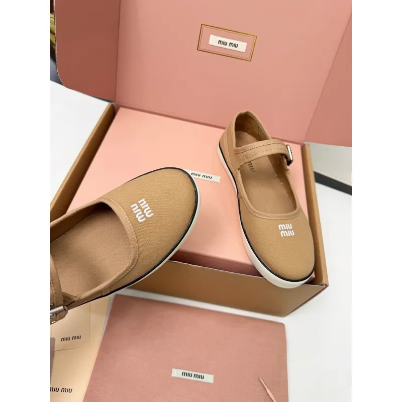 Miu Miu Womens Retro Calfskin Leather Ballet Flats #A66073