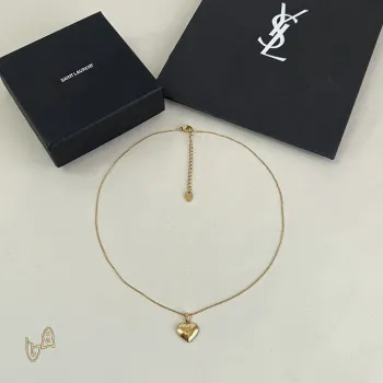 Saint Laurent Solid Heart Pendant Gold Thin Chain Choker Necklace Women Designer Jewelry #A65952 Saint Laurent Solid Heart Pendant Gold Thin Chain Choker Necklace Women Designer Jewelry #A65952