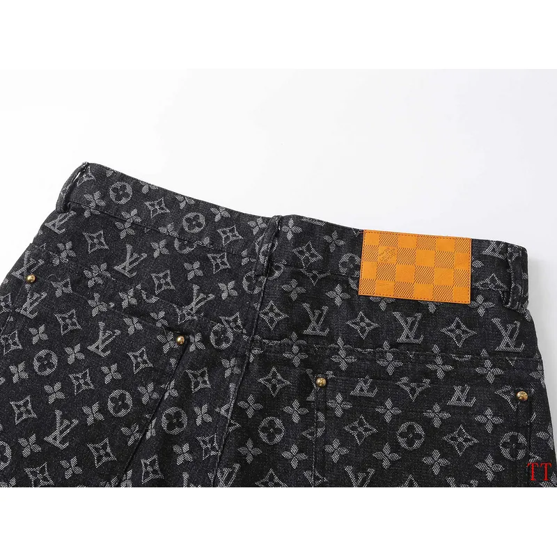 Louis Vuitton Black Denim Print Shorts #A52983 Louis Vuitton Black Denim Print Shorts #A52983