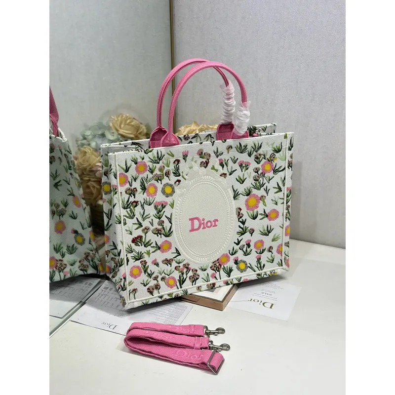 Dior Toile de Jouy Garden Embroidery Canvas Book Tote Bag #A65912