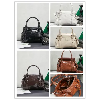 Miu Miu 5BA327 Glazed Leather Vintage Satchel Bag Removable Strap Top Handle Handbag #A65966