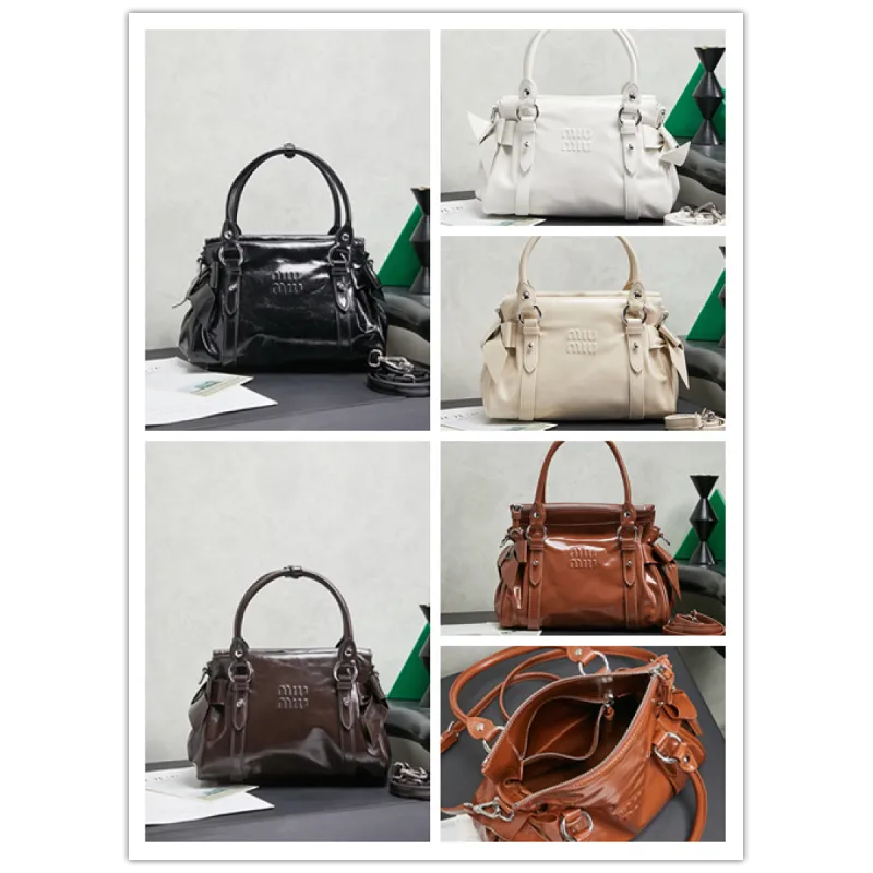 Miu Miu 5BA327 Glazed Leather Vintage Satchel Bag Removable Strap Top Handle Handbag #A65966 Miu Miu 5BA327 Glazed Leather Vintage Satchel Bag Removable Strap Top Handle Handbag #A65966
