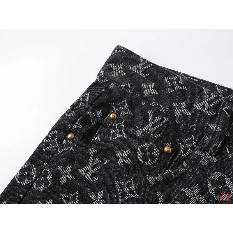 Louis Vuitton Black Denim Print Shorts #A52983 Louis Vuitton Black Denim Print Shorts #A52983