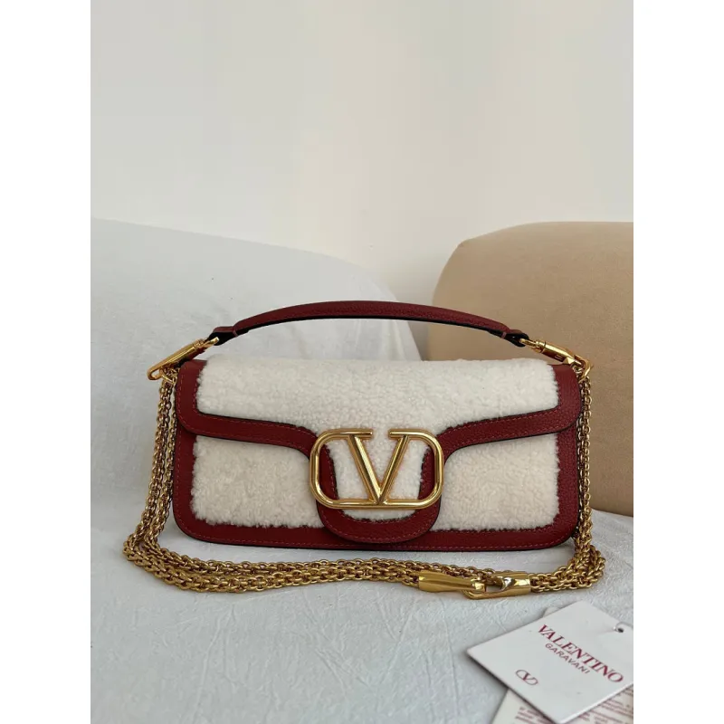 valentino MINI LOC Shearling & Leather Crossbody Bag 20×11×5cm #A65017