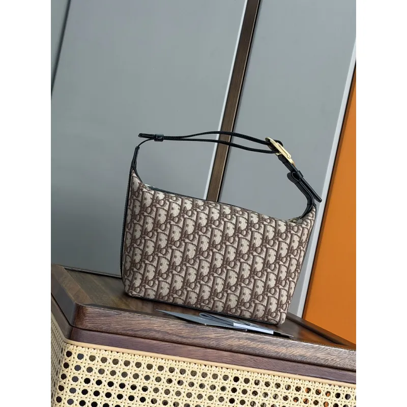 Dior Jett Vintage Oblique Jacquard Shoulder Bag Gold CD Buckle Mini Underarm Handbag #A65968
