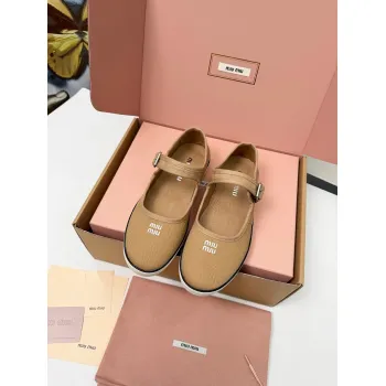 Miu Miu Womens Retro Calfskin Leather Ballet Flats #A66073