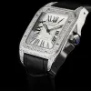 Cartier Santos Diamond Automatic Black Leather Watch 41mm #A65833