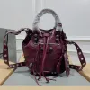 Balenciaga Bucket Bag Burgundy Leather Studded Edges A Bold Fashion Statement size:30×23×17cm #A54208