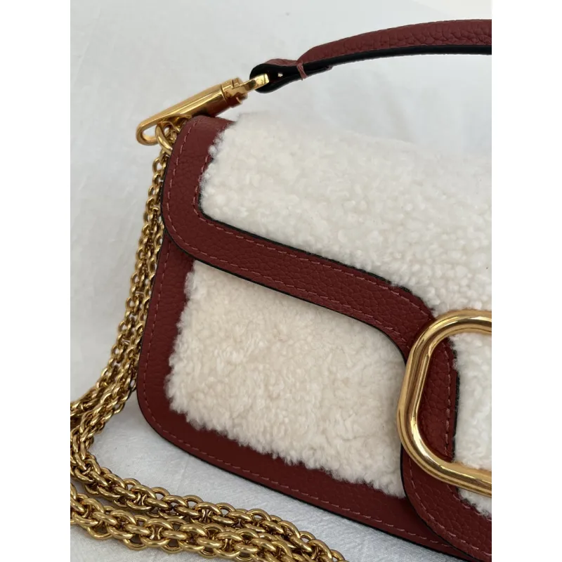 valentino MINI LOC Shearling & Leather Crossbody Bag 20×11×5cm #A65017