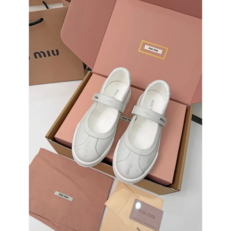 Miu Miu Womens Soft Leather Mary Jane Sneakers #A66070