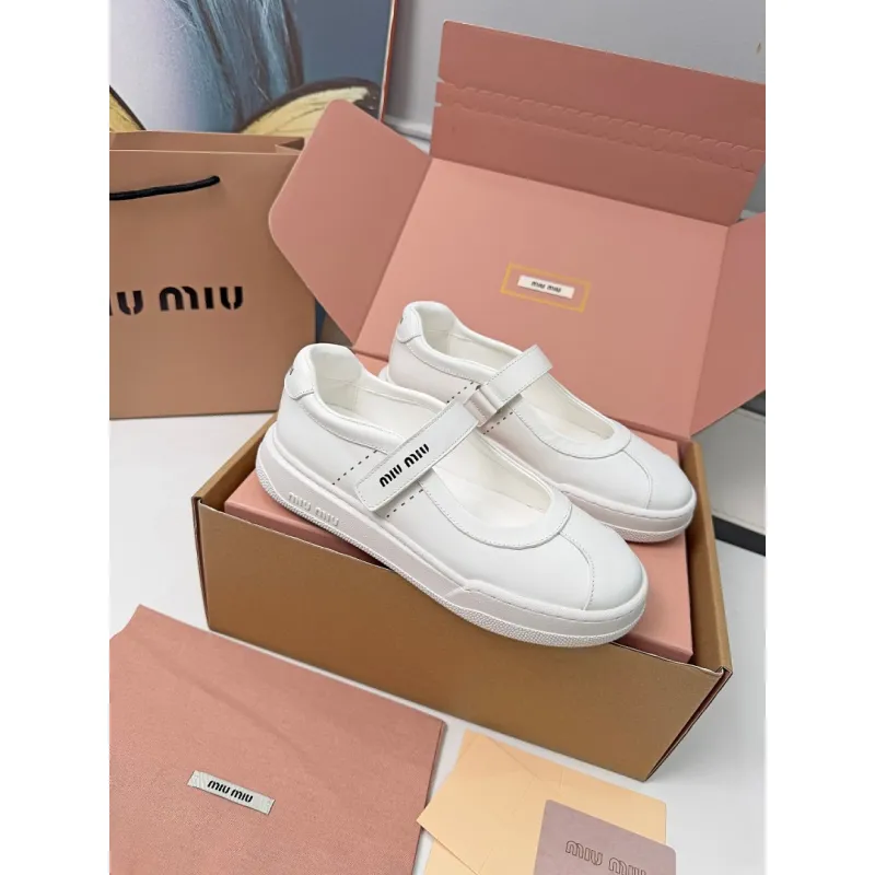 Miu Miu Womens Soft Leather Mary Jane Sneakers #A66069