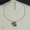 Saint Laurent Gold Cherry Pendant Necklace Designer Leaf Charm Women Jewelry #A65949 Saint Laurent Gold Cherry Pendant Necklace Designer Leaf Charm Women Jewelry #A65949