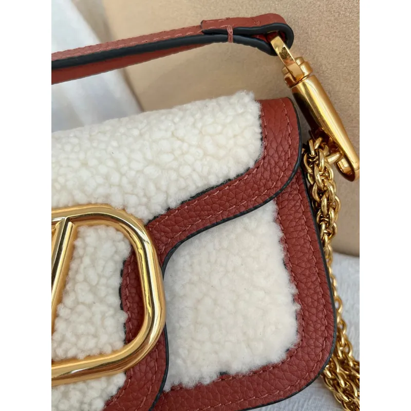 valentino MINI LOC Shearling & Leather Crossbody Bag 20×11×5cm #A65017