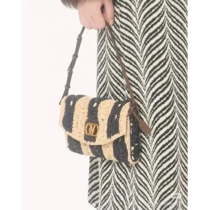 valentino 22116 Garavani Devain Black Beige Striped Raffia Shoulder Crossbody Handbag #A65998 valentino 22116 Garavani Devain Black Beige Striped Raffia Shoulder Crossbody Handbag #A65998