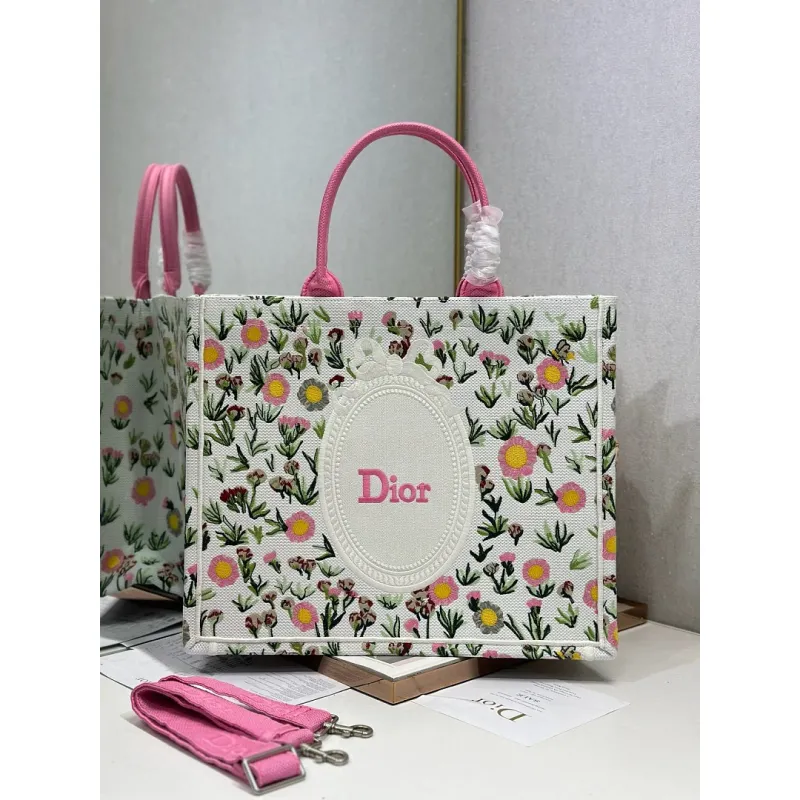 Dior Toile de Jouy Garden Embroidery Canvas Book Tote Bag #A65912