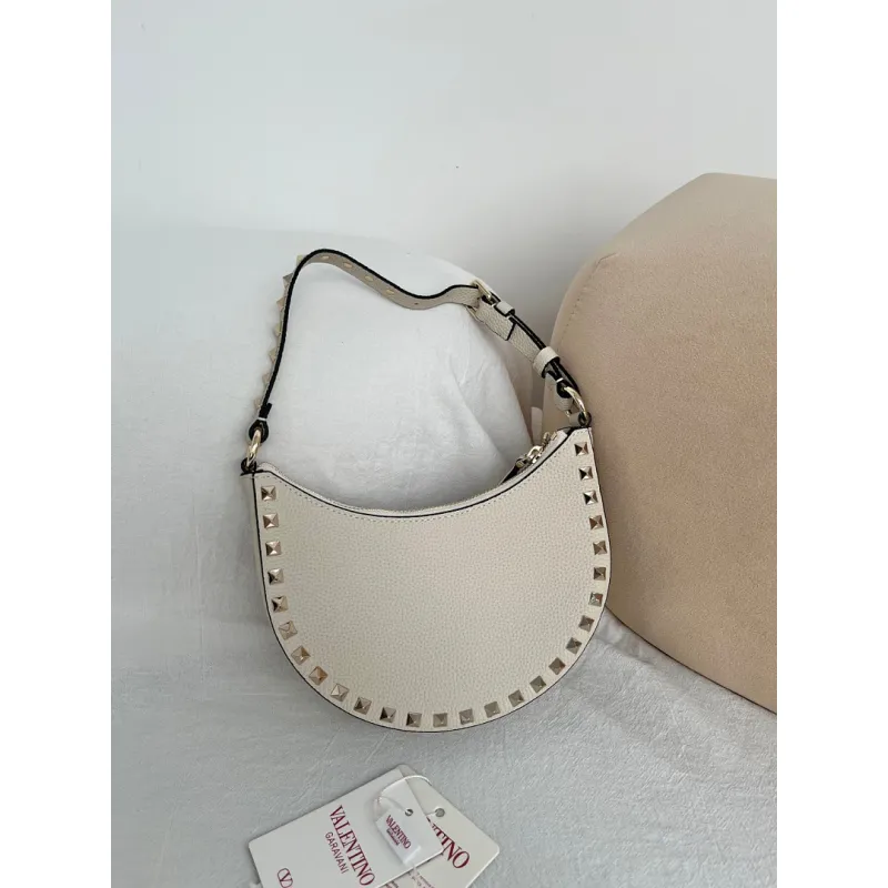 valentino Rockstud Grainy Leather Mini Hobo Shoulder Bag 20×12×4cm #A65018