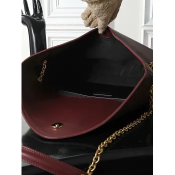 YSL 841702 LE Envelope Burgundy Lambskin Chain Shoulder Crossbody Evening Clutch Handbag #A65994