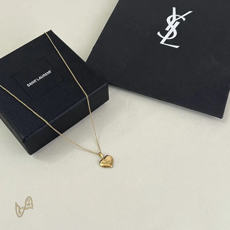 Saint Laurent Solid Heart Pendant Gold Thin Chain Choker Necklace Women Designer Jewelry #A65952 Saint Laurent Solid Heart Pendant Gold Thin Chain Choker Necklace Women Designer Jewelry #A65952