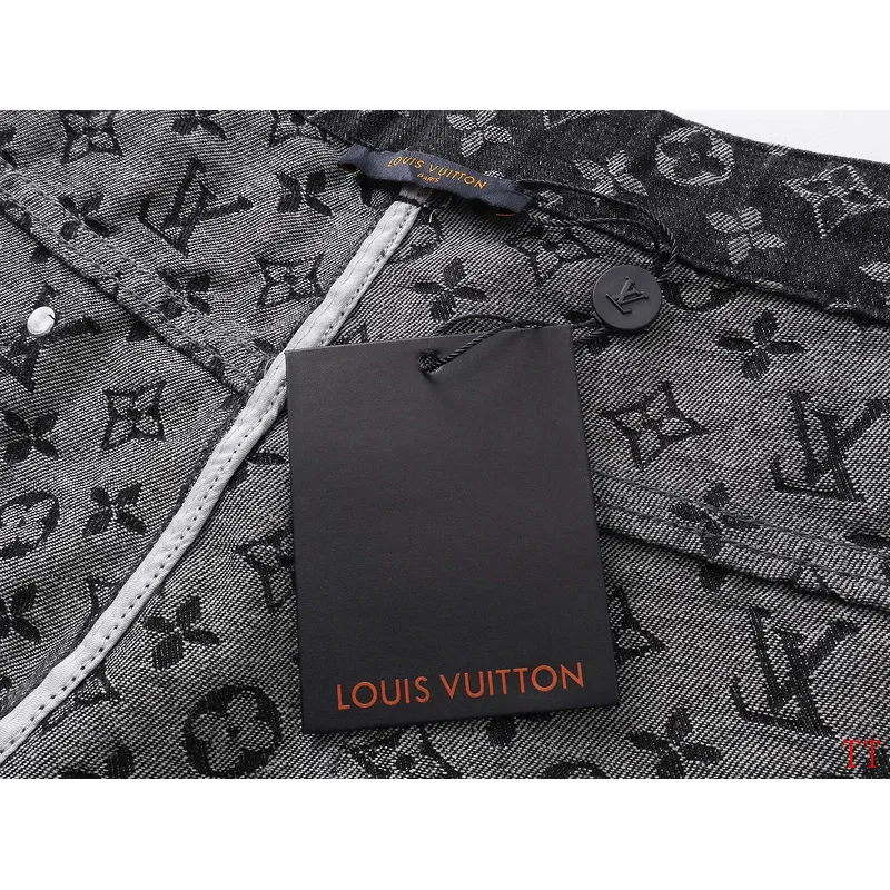 Louis Vuitton Black Denim Print Shorts #A52983 Louis Vuitton Black Denim Print Shorts #A52983