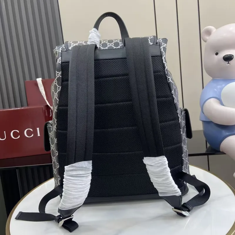 Gucci 839110 Grey GG Supreme Canvas Drawstring Flap Backpack #A66009