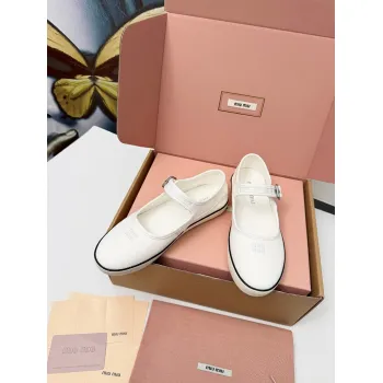 Miu Miu Womens Retro Calfskin Leather Ballet Flats #A66075