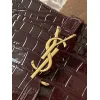 YSL Cléo 5 à 7 Glossy Croc Embossed Leather Underarm Bag Gold Logo Handbag #A65969
