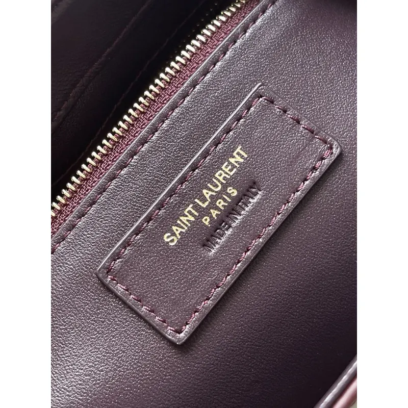 YSL Cléo 5 à 7 Glossy Croc Embossed Leather Underarm Bag Gold Logo Handbag #A65969