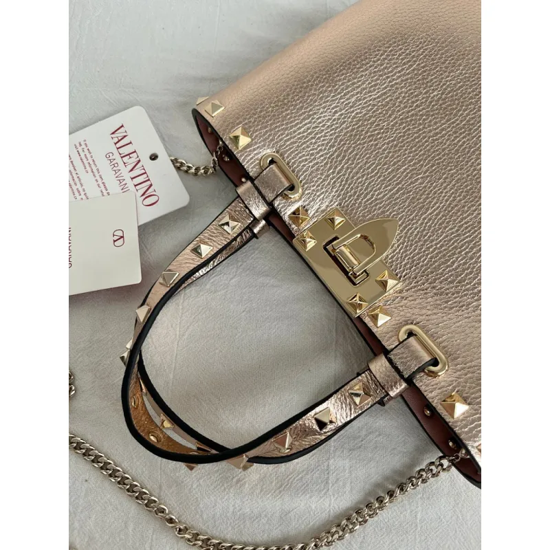 valentino Garavani Rockstud Metallic Leather Tote Bag 23×15.5×6cm #A65016