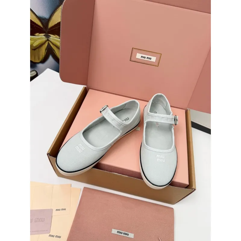 Miu Miu Womens Retro Calfskin Leather Ballet Flats #A66072